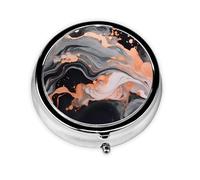 YYHWHJDE Pastillero redondo de 2 x 2 x 0.7 pulgadas, mini organizador de pastillas de viaje para bolsillo de bolsillo, impresión de mármol negro y oro rosa