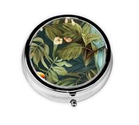 YYHWHJDE Pastillero redondo de 2 x 2 x 0.7 pulgadas, mini organizador de pastillas de viaje para bolsillo de bolso, dos loros en palmera verde impresión