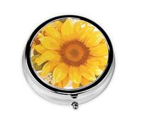 YYHWHJDE Pastillero redondo de 2 x 2 x 0.7 pulgadas, mini organizador de pastillas de viaje para bolso, girasoles amarillos con estampado de mariposa roja