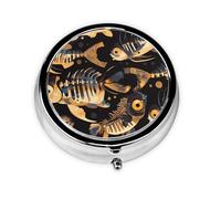 YYHWHJDE Pastillero redondo de 2 x 2 x 0.7 pulgadas, mini organizador de pastillas de viaje para bolsillo de bolso, impresión de peces de huesos de EE. UU