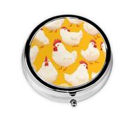 YYHWHJDE Pastillero redondo de 2 x 2 x 0.7 pulgadas, mini organizador de pastillas de viaje para bolsillo de bolso, impresión de cría de pollos