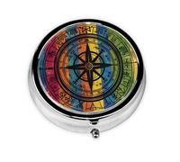 YYHWHJDE Pastillero redondo de 2 x 2 x 0.7 pulgadas, mini organizador de pastillas de viaje para bolsillo, diseño mágico, runas nórdicas, brújula, orgullo gay, patrón de arco iris