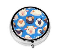 YYHWHJDE Pastillero redondo de 2 x 2 x 0.7 pulgadas, mini organizador de pastillas de viaje para bolsillo de bolso, divertido lengua de oveja traviesa, impresión de animales