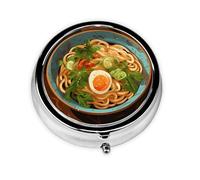 YYHWHJDE Pastillero redondo de 2 x 2 x 0.7 pulgadas, mini organizador de pastillas de viaje para bolsillo de bolso, deliciosa impresión de ramen dulce