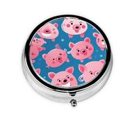YYHWHJDE Pastillero redondo de 2 x 2 x 0.7 pulgadas, mini organizador de pastillas de viaje para bolso, bolsillo, impresión de cerdo rosa sonriente