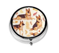 YYHWHJDE Pastillero redondo de 2 x 2 x 0.7 pulgadas, mini organizador de pastillas de viaje para bolso, bolsillo, arce, pastor alemán, impresión de perro pastor alemán