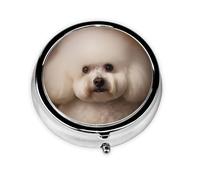 YYHWHJDE Pastillero redondo de 2 x 2 x 0.7 pulgadas, mini organizador de pastillas de viaje para bolso, bolsillo, impresión de perro bichon frise