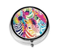 YYHWHJDE Pastillero redondo de 2 x 2 x 0.7 pulgadas, mini organizador de pastillas de viaje para bolsillo de bolso, estampado colorido de cebra arcoíris