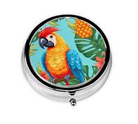 YYHWHJDE Pastillero redondo de 2 x 2 x 0.7 pulgadas, mini organizador de pastillas de viaje para bolso, bolsillo, verano, loro, piña, pájaro, impresión