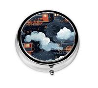 YYHWHJDE Pastillero redondo de 2 x 2 x 0.7 pulgadas, mini organizador de pastillas de viaje para monedero, impresión de tren de vapor