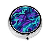 YYHWHJDE Pastillero redondo de 2 x 2 x 0.7 pulgadas, mini organizador de píldoras de medicina de viaje para bolsillo, morado, azul, verde, camuflaje, rayas de cebra