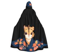 YYHWHJDE Pequeño tigre envuelto en una manta floral estampados Halloween adulto capa con capucha ropa para hombres y mujeres juego de rol