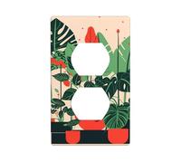 YYHWHJDE Placa de pared de doble enchufe de bambú con imagen de tortuga en maceta, resistente a los golpes y duradera, 4.5 x 2.75 pulgadas