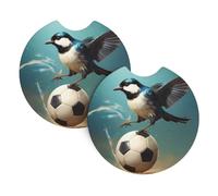 YYHWHJDE Posavasos de coche con estampado de Little Swallow Stepping on The Ball, paquete de 2 posavasos duraderos e impermeables para protección y decoración del interior del automóvil