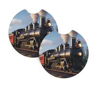 YYHWHJDE Posavasos de coche con impresión de tren de locomotora de vapor, paquete de 2 posavasos duraderos e impermeables para protección y decoración del interior del automóvil