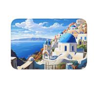 YYHWHJDE Santorini - Alfombra antideslizante y gruesa con diseño de isla griega y vista al mar, apta para baños, dormitorios, alfombras lavables, 40,6 x 60,9 cm