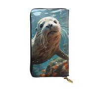 YYHWHJDE Seal Pup. Cartera larga de cuero de calidad con impresión al agua, diseñada para niñas y mujeres a la moda, elegante, 19 x 10,5 cm, Black, Talla única