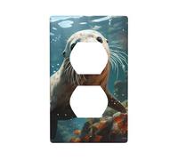 YYHWHJDE Seal Pup-in Water Picture - Panel de pared de doble enchufe eléctrico es resistente a los golpes y duradero, 4.5 x 2.75 pulgadas