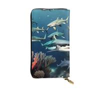 YYHWHJDE Sharks Under The Sea - Cartera larga de cuero de calidad con impresión de tiburones y mujeres, elegante, 19 x 10,5 cm, Black, Talla única