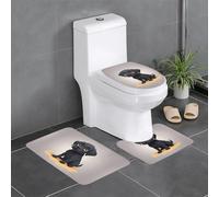YYHWHJDE Shy Little Black Dog Picture - Juego de alfombrillas de baño de tres piezas, antideslizantes, de secado rápido