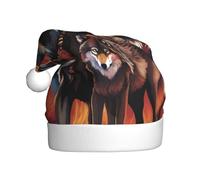 YYHWHJDE Sombrero de Navidad con diseño de tótem de lobo con estampado de fuego, duradero para adultos, para Halloween, Navidad, Año Nuevo