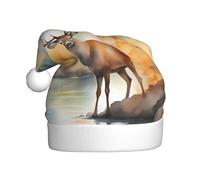 YYHWHJDE Sombrero de Navidad con estampado de ciervo junto al río para adultos, suave, ligero, para fiestas de vacaciones