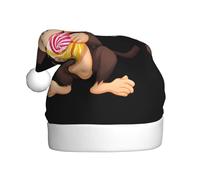 YYHWHJDE Sombrero de Navidad con estampado de mono pequeño comiendo dulces para adultos, por lo que es un regalo divertido y duradero para hombres y mujeres