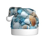 YYHWHJDE Sombrero de Navidad para adultos, diseño de conchas marinas y estrellas de mar con estampado azul, por lo que es un regalo divertido y duradero para hombres y mujeres