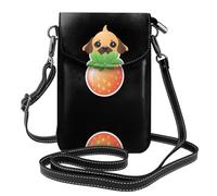 YYHWHJDE Strawberry and Puppy Picture - Teléfono móvil para mujer con prepucio de cuero, cubierta cruzada, pequeña correa ajustable para el hombro