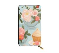 YYHWHJDE Sweet Afternoon Tea - Cartera larga de cuero de calidad con impresión de té de la tarde diseñada para niñas y mujeres a la moda, elegante, 19 x 10,5 cm, Black, Talla única