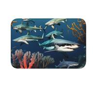 YYHWHJDE Tapete antideslizante y grueso con diseño de tiburones bajo el mar, adecuado para baños, dormitorios, tapetes lavables de 40,6 x 60,9 cm