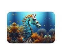 YYHWHJDE Tapete antideslizante y grueso con patrón de caballito de mar azul, adecuado para baños, dormitorios, tapetes lavables de 40.6 x 61.0 cm