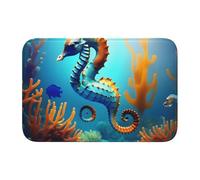 YYHWHJDE Tapete antideslizante y grueso con patrón de caballito de mar de coral de fondo marino, adecuado para baños, dormitorios, tapetes lavables de 40.6 x 61.0 cm
