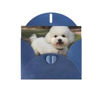 YYHWHJDE Tarjeta de felicitación azul con diseño de perro bichón frise para invitación festiva de fiesta de cumpleaños