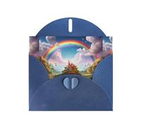 YYHWHJDE Tarjeta de felicitación azul Little World Under the Rainbow Pattern perfecta para el día de San Valentín, aniversario de boda e invitaciones de fiesta