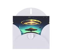 YYHWHJDE Tarjeta de felicitación blanca con patrón de descenso de nave espacial para invitación festiva de fiesta de cumpleaños