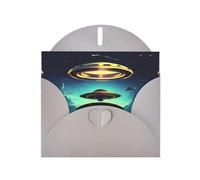 YYHWHJDE Tarjeta de felicitación gris con patrón de descenso de nave espacial para invitaciones de fiesta de cumpleaños festiva