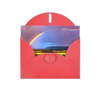 YYHWHJDE Tarjeta de felicitación roja con patrón de arco iris para invitación festiva de fiesta de cumpleaños