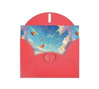 YYHWHJDE Tarjeta de felicitación roja con patrón de cometa en el cielo para invitación festiva de fiesta de cumpleaños