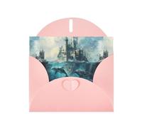 YYHWHJDE Tarjeta de felicitación rosa con diseño de ballena bajo el castillo, perfecta para el día de San Valentín, aniversario de boda e invitaciones de fiesta