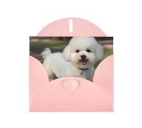 YYHWHJDE Tarjeta de felicitación rosa con diseño de perro bichón frise para invitación festiva de fiesta de cumpleaños
