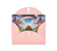 YYHWHJDE Tarjeta de felicitación rosa Little World Under The Rainbow Pattern perfecta para el día de San Valentín, aniversario de boda e invitaciones de fiesta