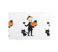 YYHWHJDE The Black Cat Ghost Behind The Little Boy - Juego de 6 manteles individuales a prueba de aceite, aislantes del calor y duraderos, 12 x 18 pulgadas