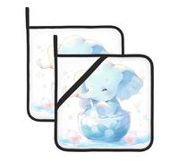YYHWHJDE The Elephant is spitting water Pattern Square Insulated Pot Mat Set de 2 piezas para aislamiento térmico durante la extracción de la tapa, microondas, horno y uso en parrilla al aire libre
