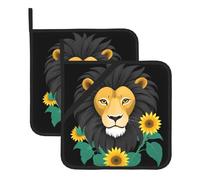 YYHWHJDE The lion among the Sunflower Pattern - Juego de 2 alfombrillas cuadradas aisladas para aislamiento térmico durante la extracción de la tapa, microondas, horno y uso en parrilla al aire libre