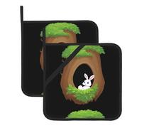 YYHWHJDE The little white rabbit in the tree hole Pattern Square Insulated Pot Mat Set de 2 piezas para aislamiento térmico durante la extracción de la tapa, microondas, horno y uso en parrilla al