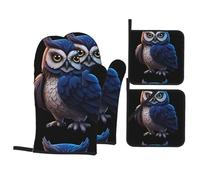 YYHWHJDE The Owl That Never Sleeps - Juego de 4 manoplas de horno y soportes para ollas de cocina gruesos y duraderos, antiquemaduras y aislamiento térmico