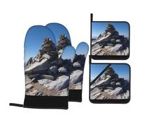 YYHWHJDE The stone on the mountain top Prints - Juego de cocina para hornear, guantes de horno, traje de cuatro piezas grueso y aislado
