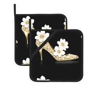 YYHWHJDE The story of flowers and high heels - Juego de 2 alfombrillas cuadradas aisladas para aislamiento térmico durante la extracción de la tapa, microondas, horno y uso en parrilla al aire libre
