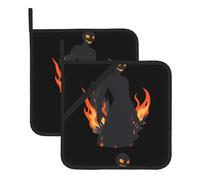YYHWHJDE The terrrifying shadow in the flames - Juego de 2 alfombrillas cuadradas aisladas para aislamiento térmico durante la extracción de la tapa, microondas, horno y uso en parrilla al aire libre